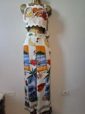 Tropical Two-Piece Set — White with Multicolor Paradise Print